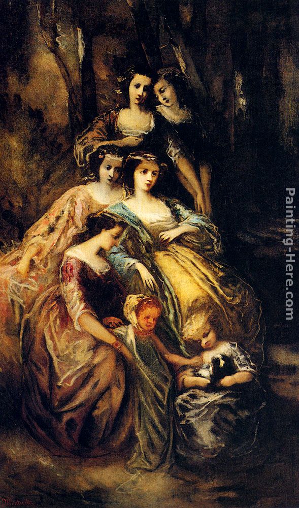 Empress Eugenie And Her Attendants painting - Adolphe Monticelli Empress Eugenie And Her Attendants art painting
